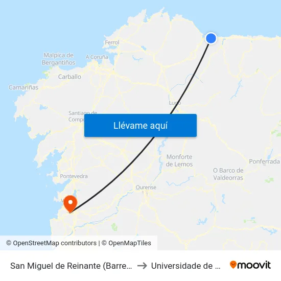 San Miguel de Reinante (Barreiros) to Universidade de Vigo map