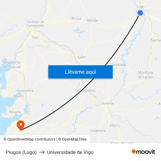 Piugos (Lugo) to Universidade de Vigo map