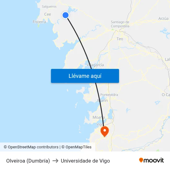 Olveiroa (Dumbría) to Universidade de Vigo map