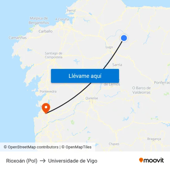 Rioxoán (Pol) to Universidade de Vigo map