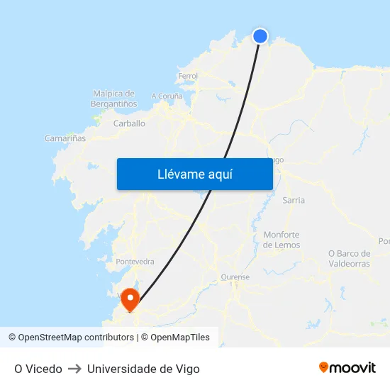 O Vicedo to Universidade de Vigo map