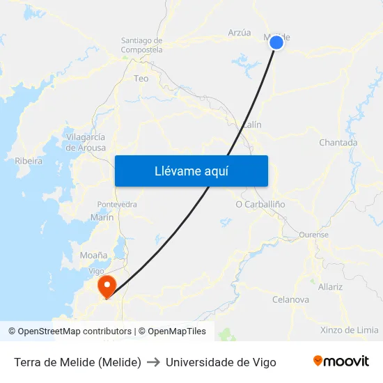 Terra de Melide (Melide) to Universidade de Vigo map