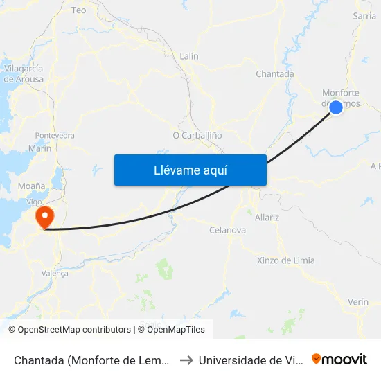 Chantada (Monforte de Lemos) to Universidade de Vigo map