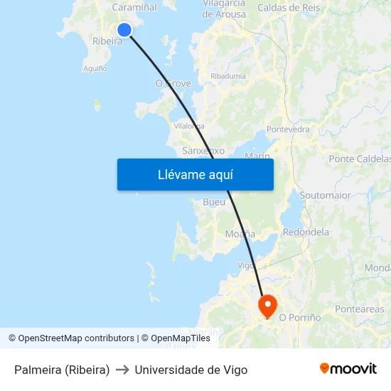 Palmeira (Ribeira) to Universidade de Vigo map