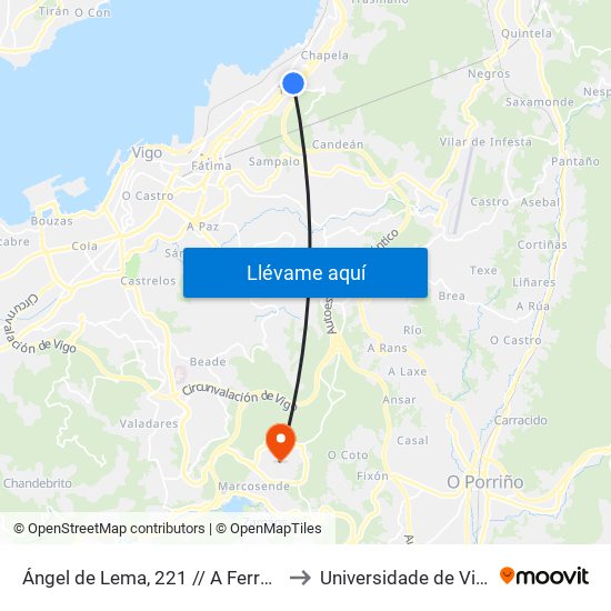 Ángel de Lema, 221 // A Ferreira to Universidade de Vigo map