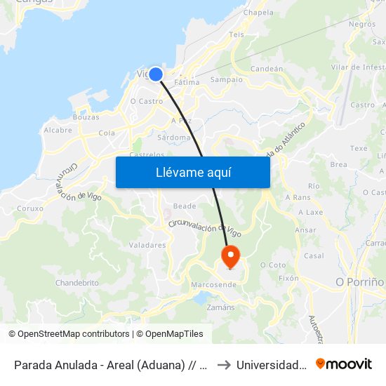 Parada Anulada - Areal (Aduana) // A Ribeira do Convento to Universidade de Vigo map