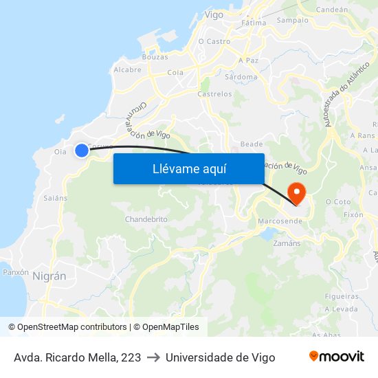 Avda. Ricardo Mella, 223 to Universidade de Vigo map