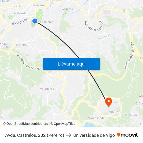 Avda. Castrelos, 202 (Pereiró) to Universidade de Vigo map