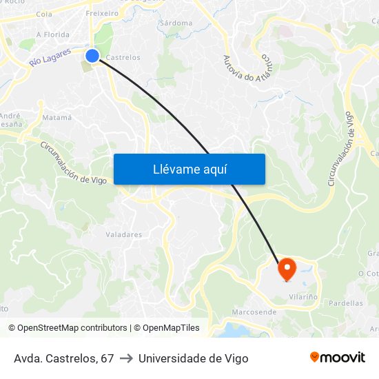 Avda. Castrelos, 67 to Universidade de Vigo map