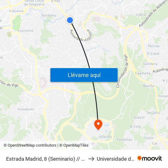 Estrada Madrid, 8 (Seminario) // A Raposeira to Universidade de Vigo map