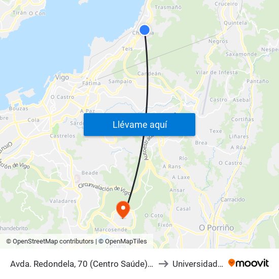 Avda. Redondela, 70 (Centro Saúde) // Lombardía de Arriba to Universidade de Vigo map