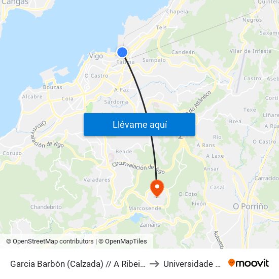 Garcia Barbón (Calzada) // A Ribeira da Calzada to Universidade de Vigo map