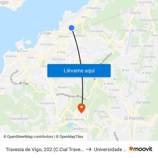 Travesía de Vigo, 202 (C.Cial Travesía) // O Troncal to Universidade de Vigo map