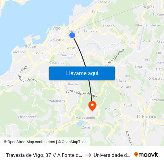 Travesía de Vigo, 37 // A Fonte da Palmeira to Universidade de Vigo map