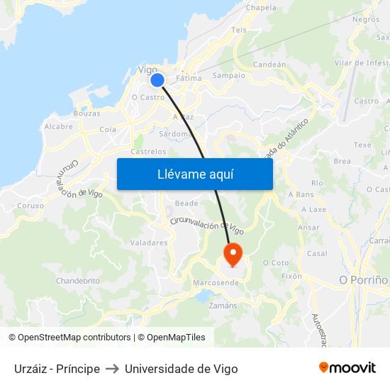 Urzáiz - Príncipe to Universidade de Vigo map