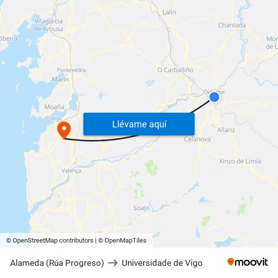 Alameda (Rúa Progreso) to Universidade de Vigo map