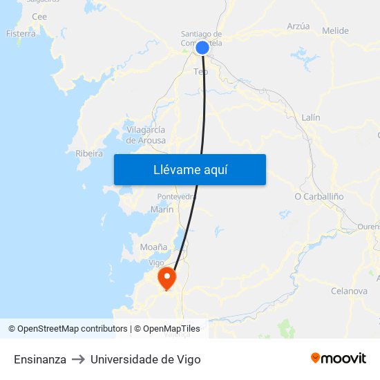 Ensinanza to Universidade de Vigo map