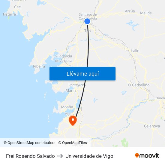 Frei Rosendo Salvado to Universidade de Vigo map