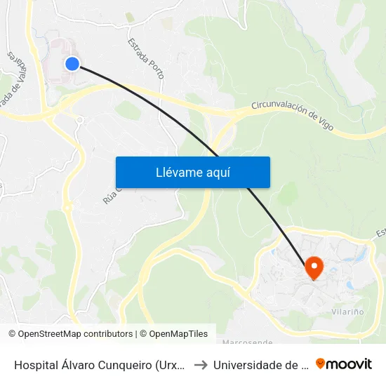 Hospital Álvaro Cunqueiro (Urxencias) to Universidade de Vigo map