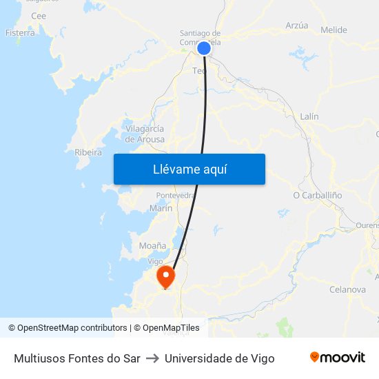 Multiusos Fontes do Sar to Universidade de Vigo map