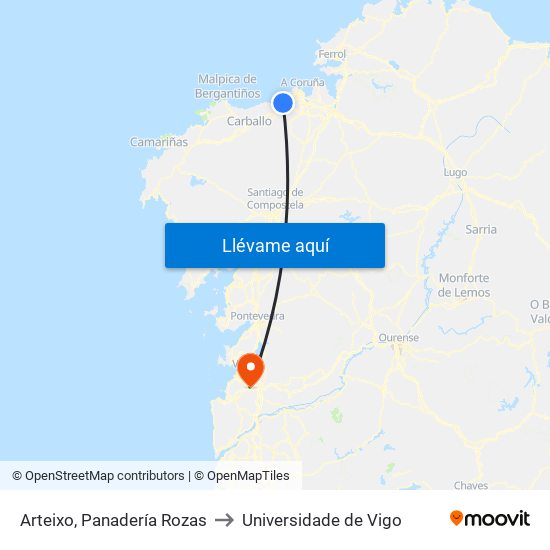 Arteixo, Panadería Rozas to Universidade de Vigo map
