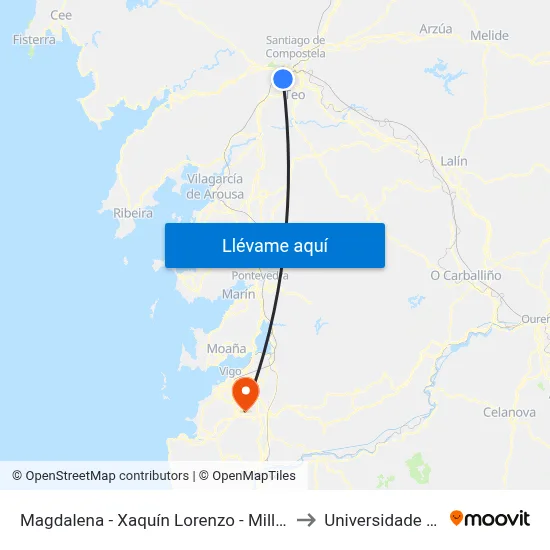 Magdalena - Xaquín Lorenzo - Milladoiro (Ames) to Universidade de Vigo map