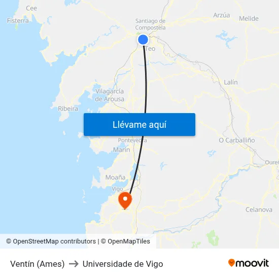 Ventín (Ames) to Universidade de Vigo map