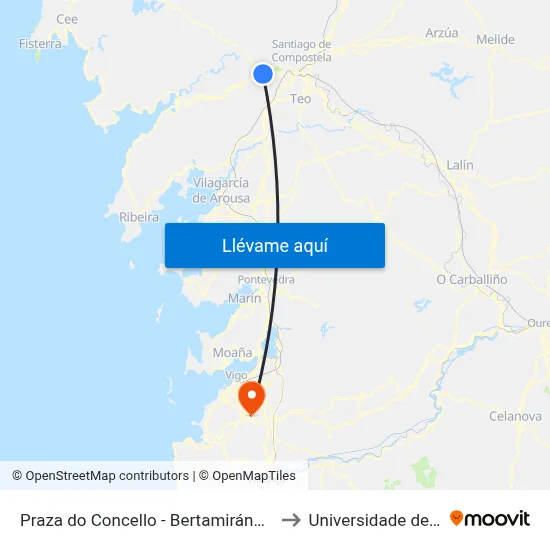 Praza do Concello - Bertamiráns (Ames) to Universidade de Vigo map