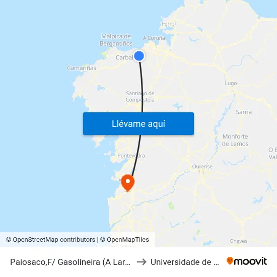 Paiosaco,F/ Gasolineira (A Laracha) to Universidade de Vigo map