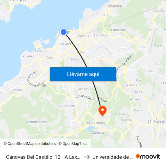Cánovas Del Castillo, 12 - A Laxe (Vigo) to Universidade de Vigo map