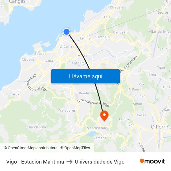 Vigo - Estación Marítima to Universidade de Vigo map