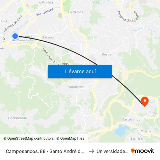 Camposancos, 88 - Santo André de Comesaña (Vigo) to Universidade de Vigo map