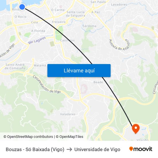 Bouzas - Só Baixada (Vigo) to Universidade de Vigo map