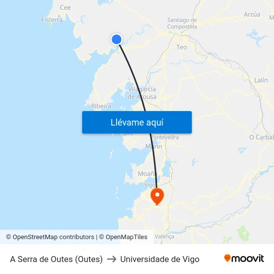 A Serra de Outes (Outes) to Universidade de Vigo map