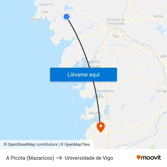 A Picota (Mazaricos) to Universidade de Vigo map