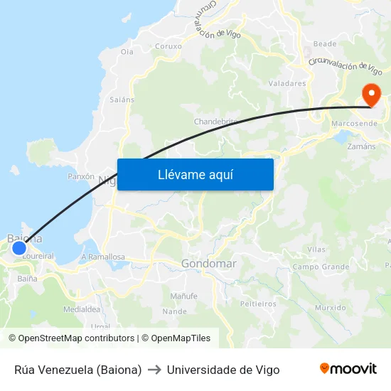 Rúa Venezuela (Baiona) to Universidade de Vigo map