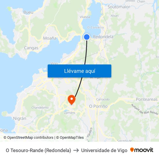 O Tesouro-Rande (Redondela) to Universidade de Vigo map