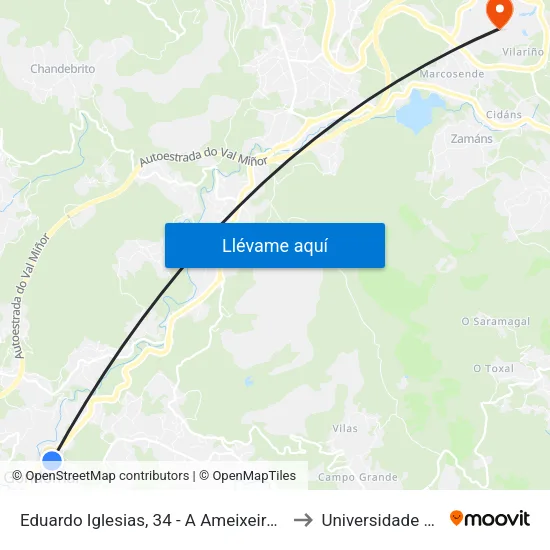 Eduardo Iglesias, 34 - A Ameixeira (Gondomar) to Universidade de Vigo map