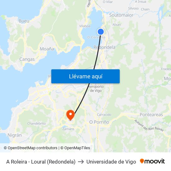 A Roleira - Loural (Redondela) to Universidade de Vigo map