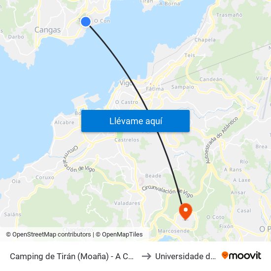 Camping de Tirán (Moaña) - A Carrasqueira to Universidade de Vigo map