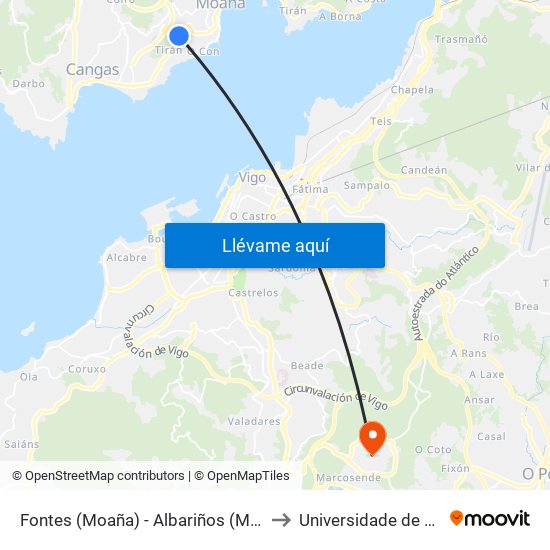 Fontes (Moaña) - Albariños (Moaña) to Universidade de Vigo map
