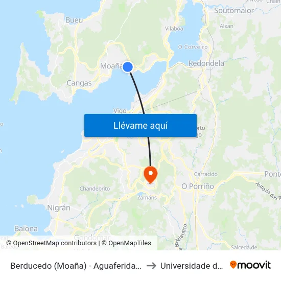 Berducedo (Moaña) - Aguaferida - Caiagua to Universidade de Vigo map