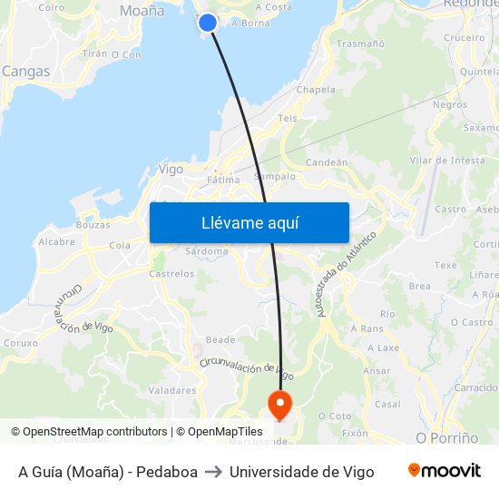 A Guía (Moaña) - Pedaboa to Universidade de Vigo map