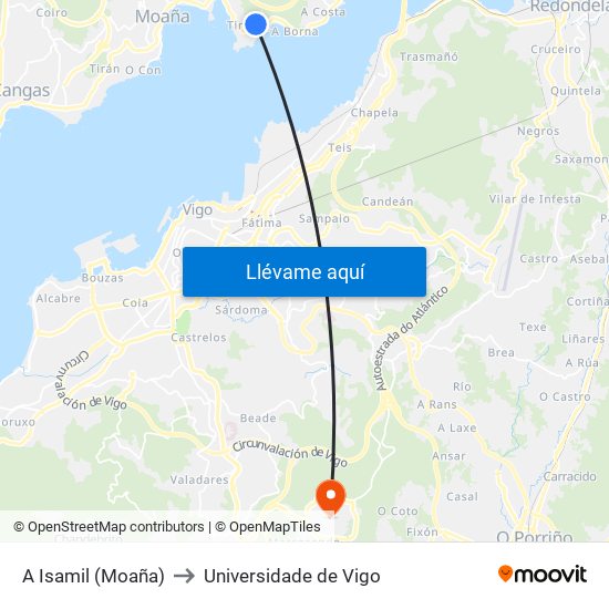 A Isamil (Moaña) to Universidade de Vigo map