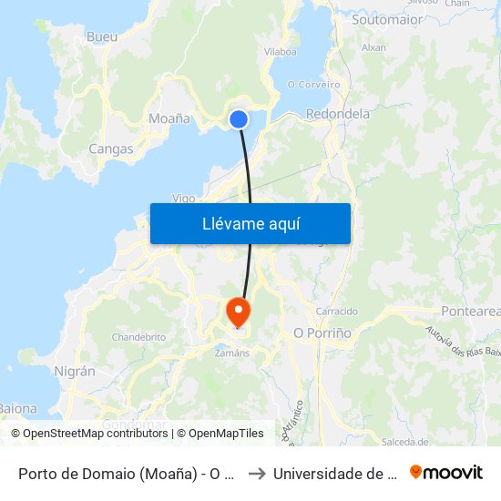 Porto de Domaio (Moaña) - O Laxido to Universidade de Vigo map