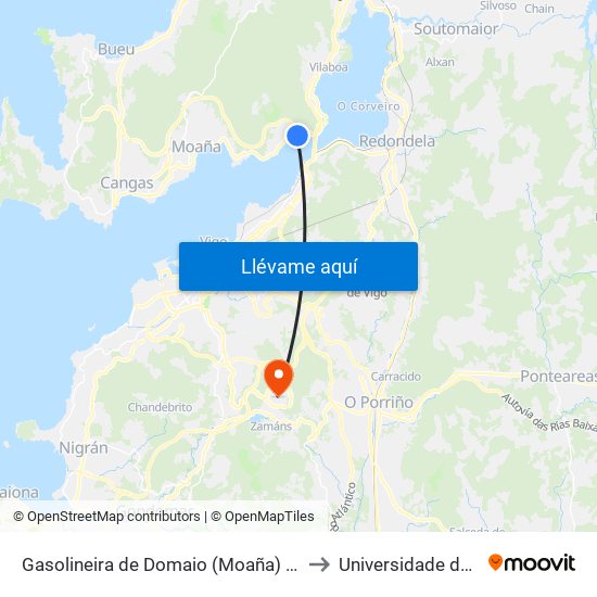 Gasolineira de Domaio (Moaña) - O Mouro to Universidade de Vigo map