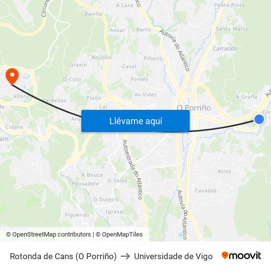 Rotonda de Cans (O Porriño) to Universidade de Vigo map