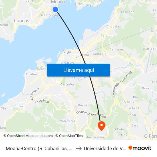 Moaña-Centro (R. Cabanillas, 214) to Universidade de Vigo map