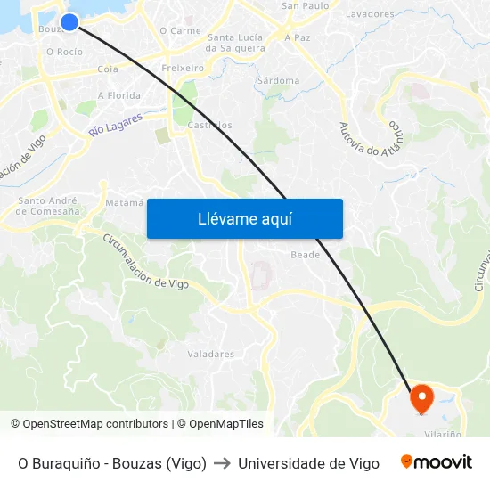 O Buraquiño - Bouzas (Vigo) to Universidade de Vigo map