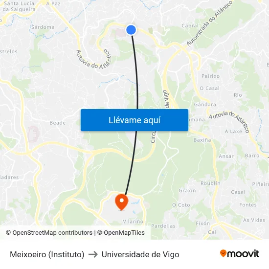 Meixoeiro (Instituto) to Universidade de Vigo map